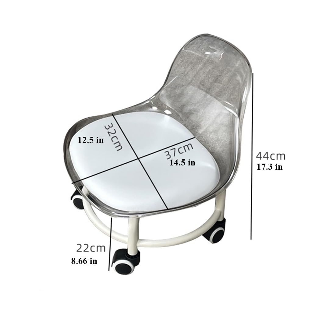 Low Rolling Transparent Stool with Wheel and Acrylic Backrest X122016