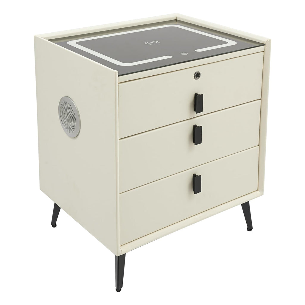 Beige White Smart LED Nightstand with USB Charging C601291