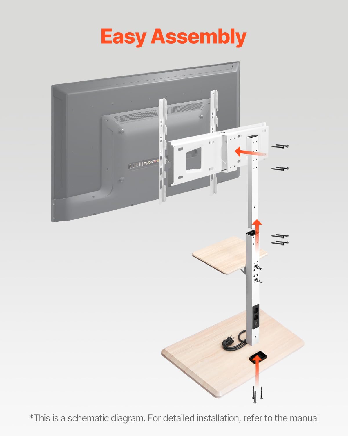 Rolling TV Stand for 32-70 Inch Screens, Height Adjustable with Tray E44940