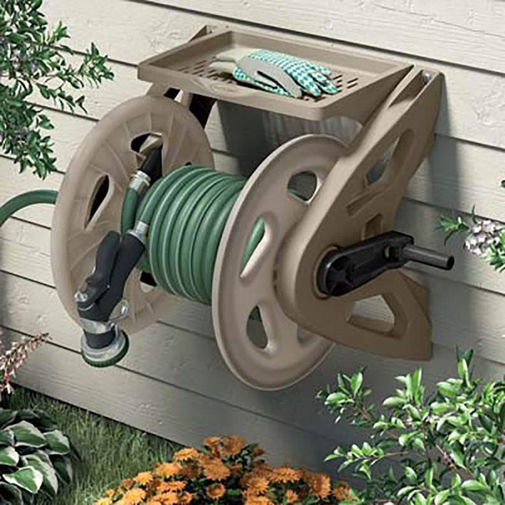 Hard Plastic Wall Mounted Retractable Garden Hose Reel with 200 Feet Hose Capacity A57330