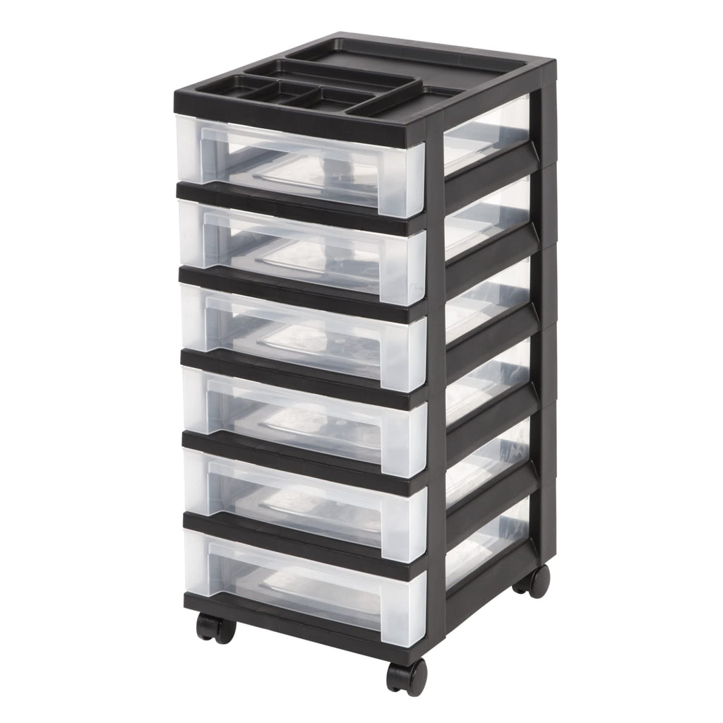 Medium Plastic Storage Cart, 6 Drawers, Black E251