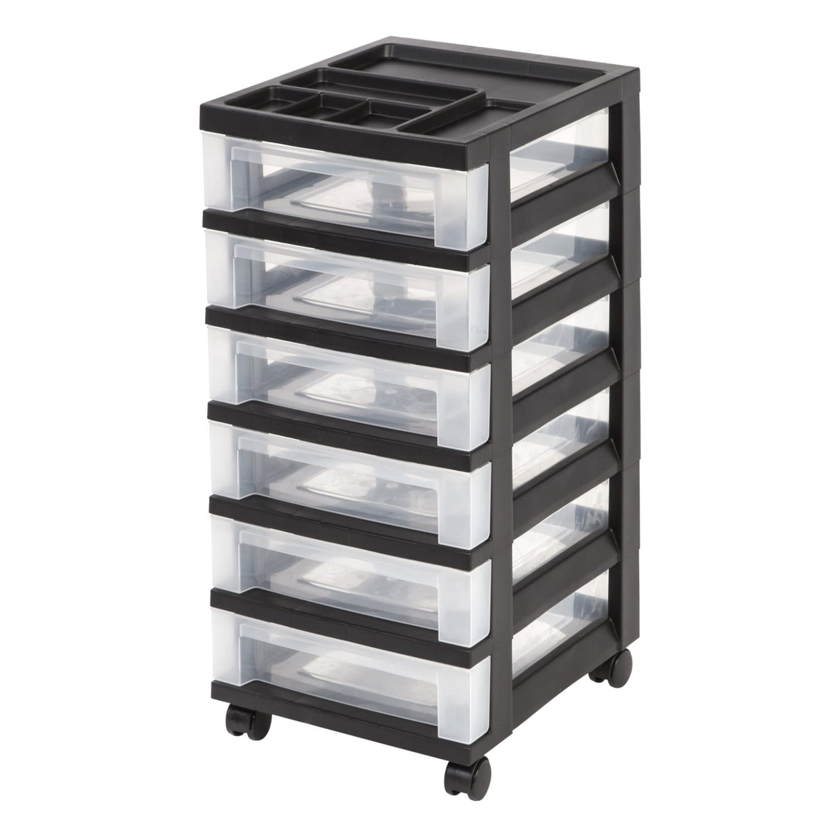 Medium Plastic Storage Cart, 6 Drawers, Black E251