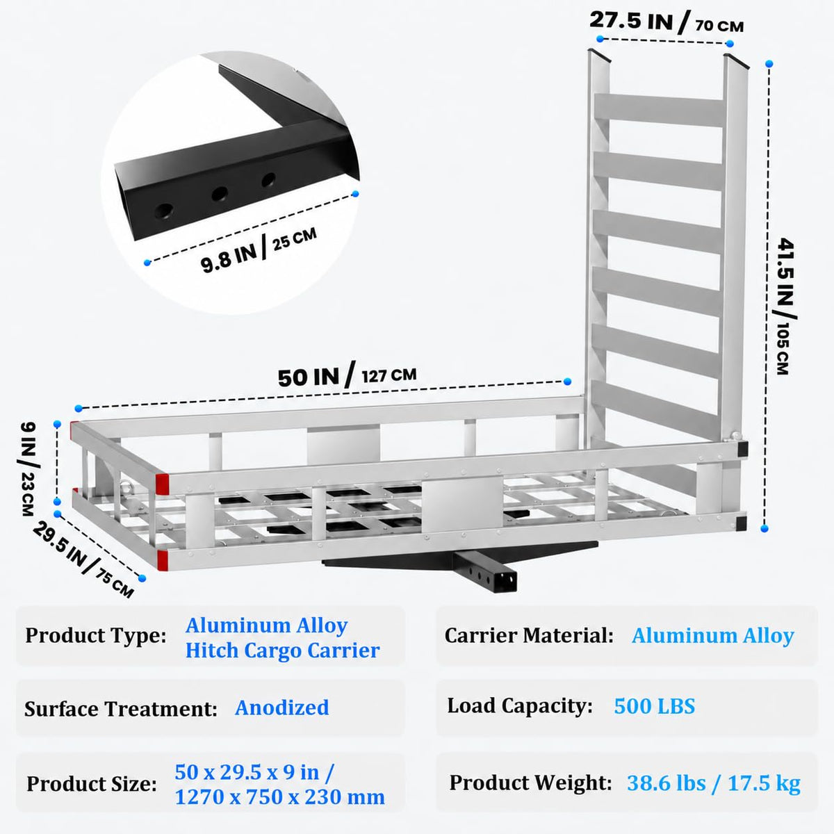 500LBS Heavy-Duty Aluminum Hitch Cargo Carrier with Ramp J83719