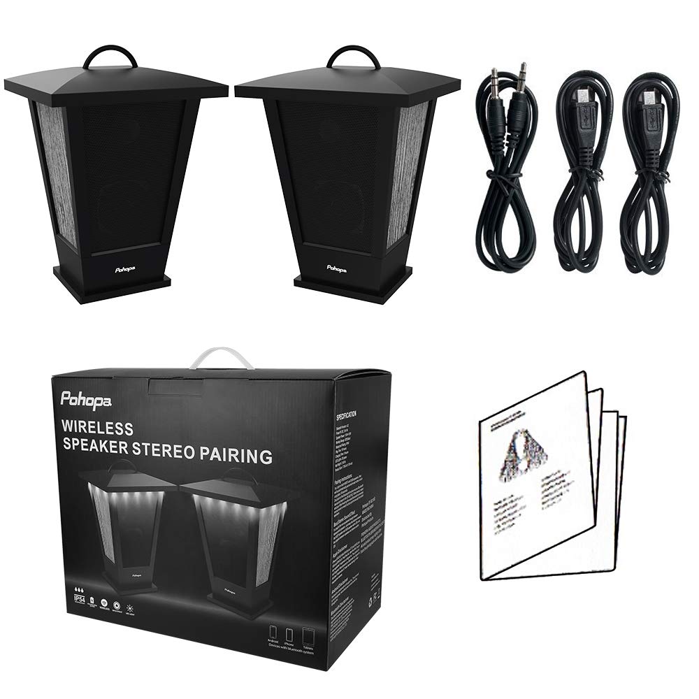 Pinao Black Waterproof Bluetooth Speakers 2 Packs 20W with LED Lights I3174