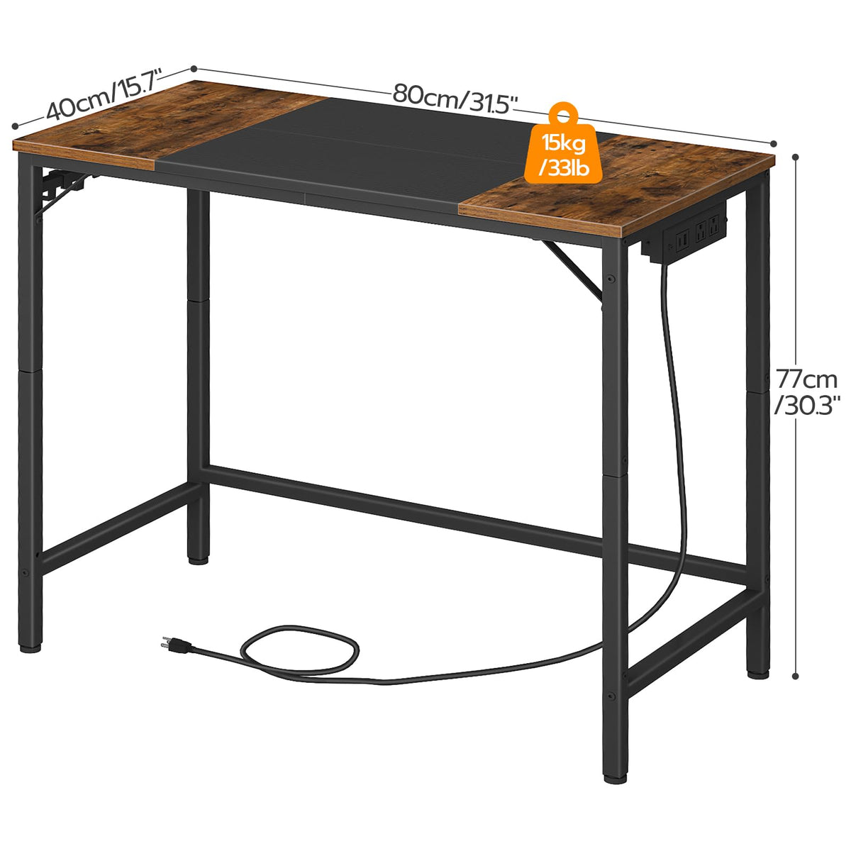 31.5 Inch Computer Desk with Power Outlet and USB Charging Ports T9452