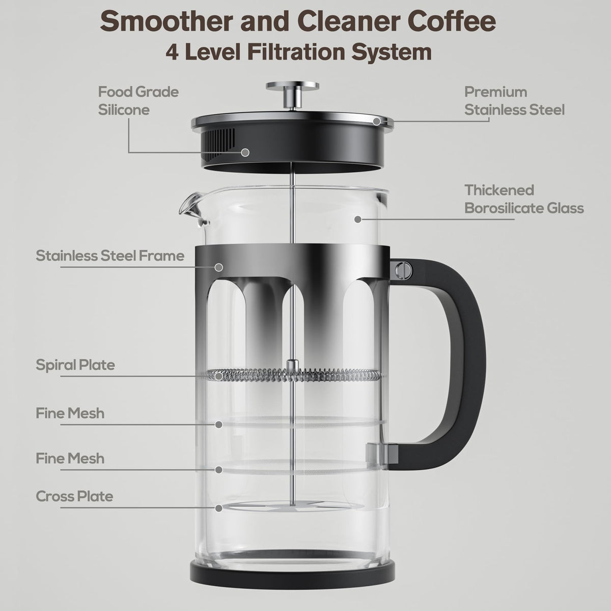 34oz Heat Resistant Glass Stainless Steel French Press Coffee Maker H289