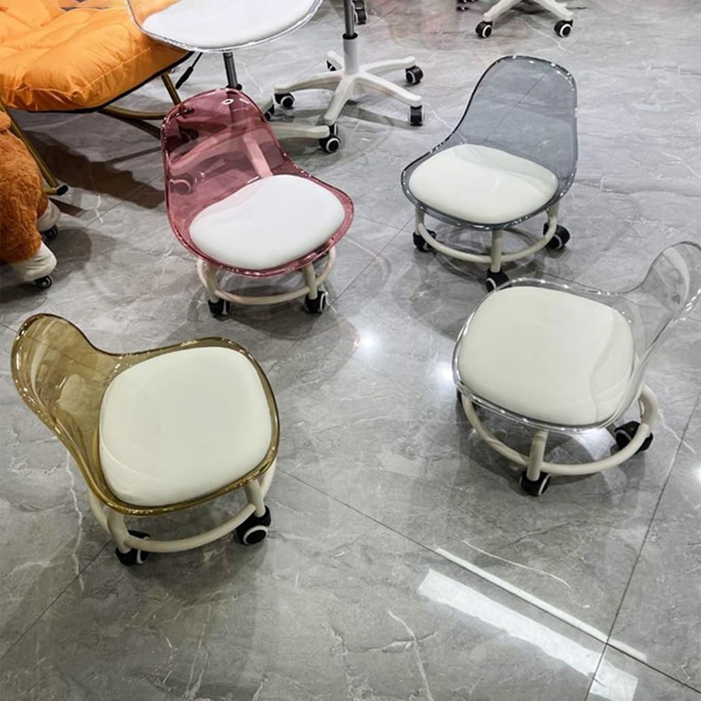 Low Rolling Transparent Stool with Wheel and Acrylic Backrest X122016