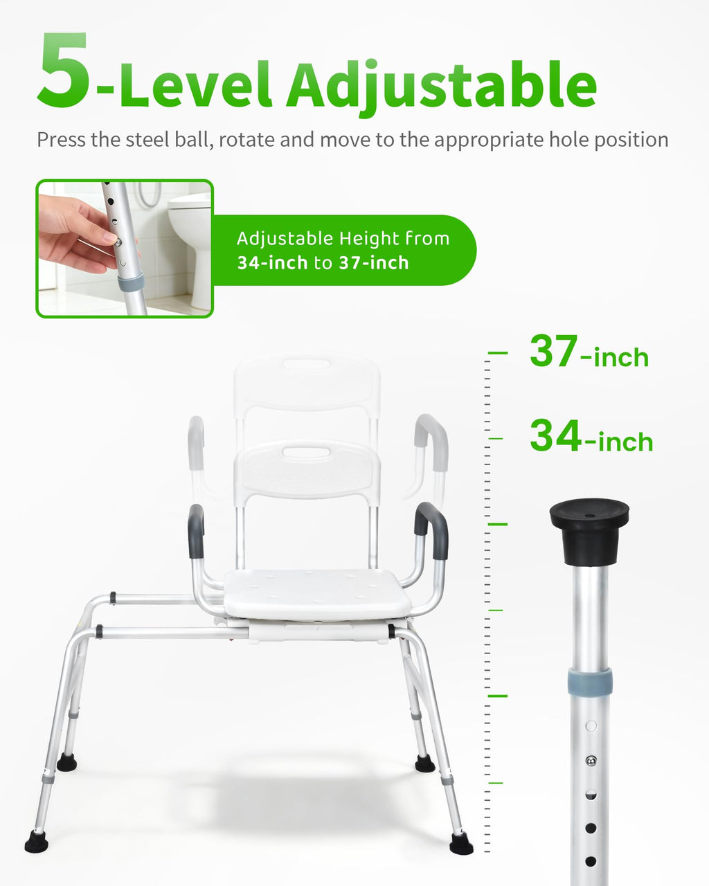 Heavy Duty Sliding Shower Chair with 360⁰ Swivel Seat J321