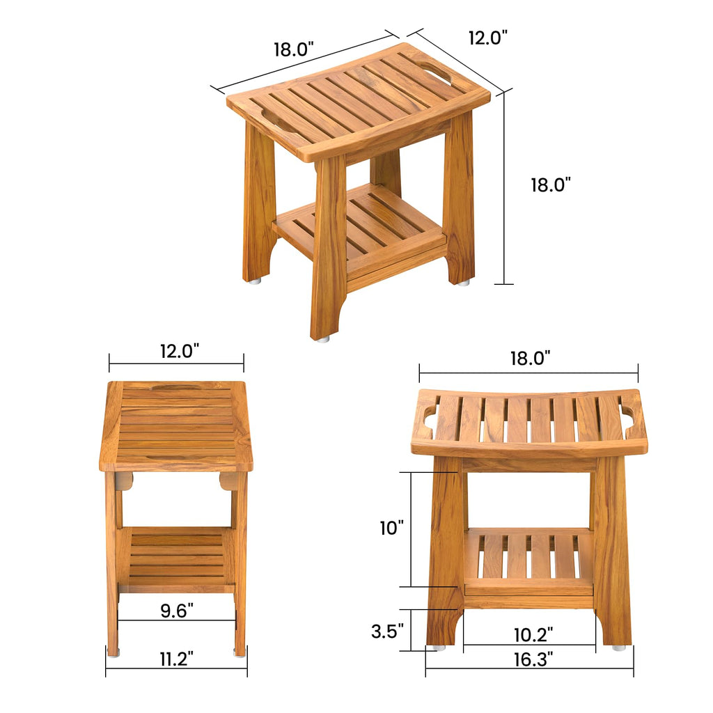 18" Teak Shower Bench with Non-Slip Leveling Feet G249