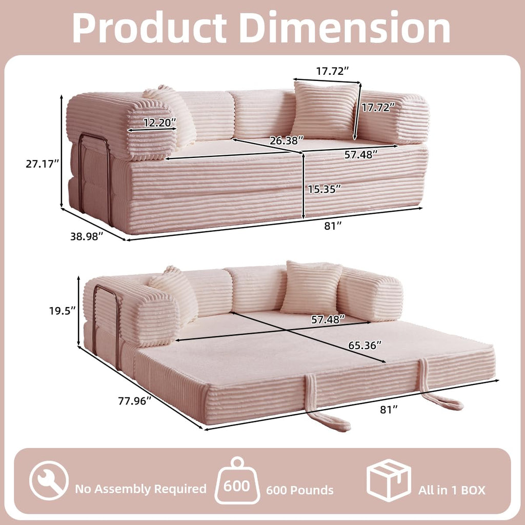 Pink 81 Inch Convertible Folding Sofa Bed F2432