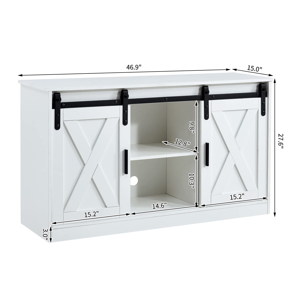 White Farmhouse TV Stand with Sliding Barn Door and Storage Cabinets A373