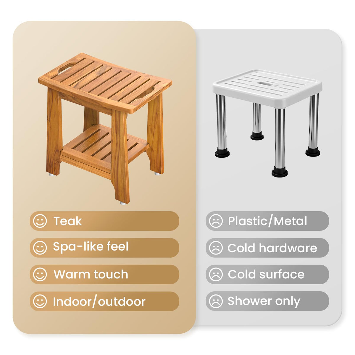 18" Teak Shower Bench with Non-Slip Leveling Feet G249