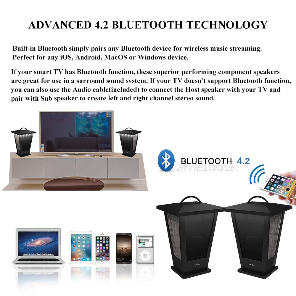 Pinao Black Waterproof Bluetooth Speakers 2 Packs 20W with LED Lights I3174