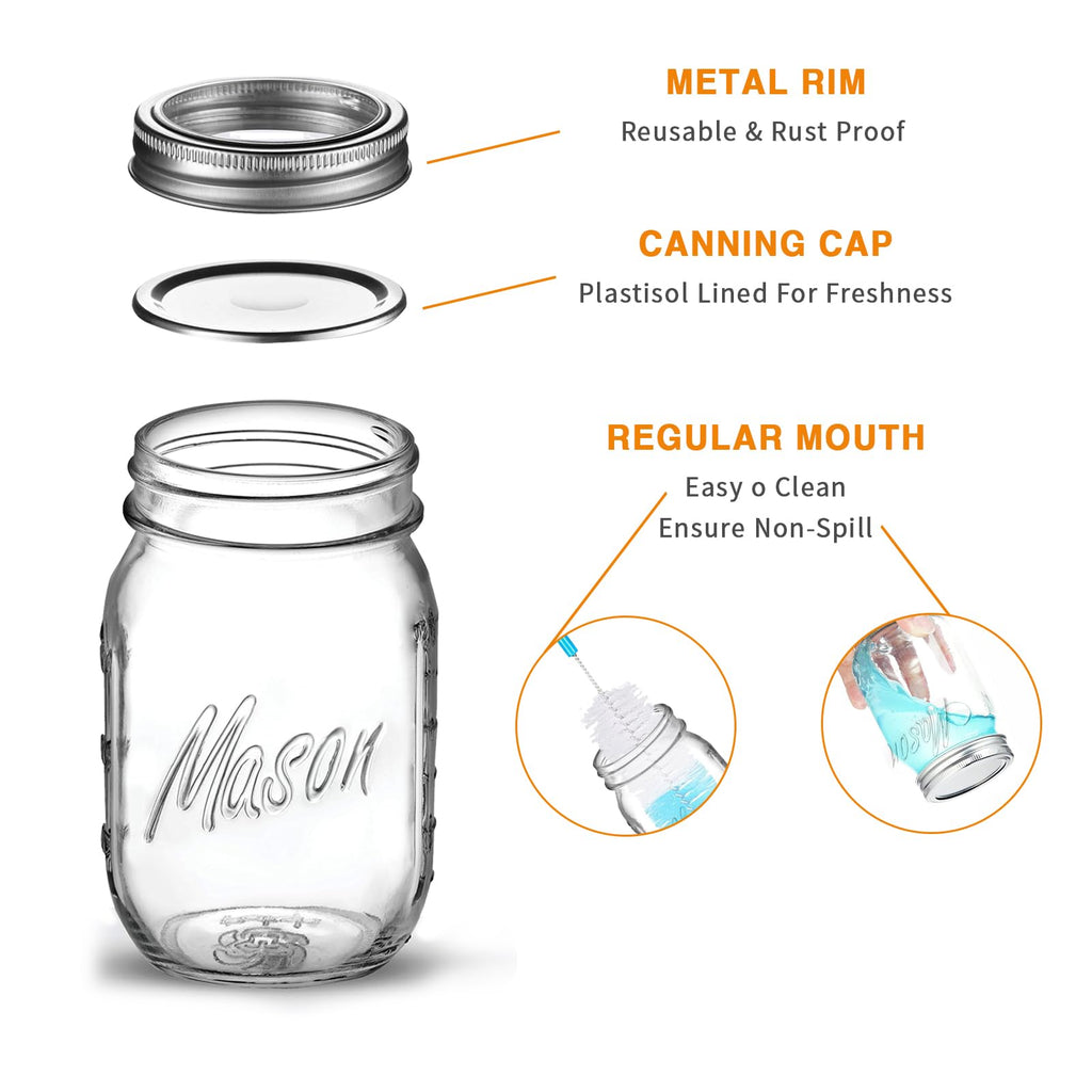 16 Oz 6 Pack Regular Mouth Mason Jars N421552