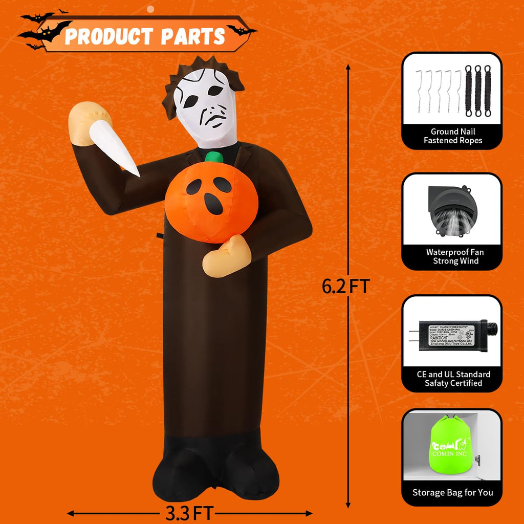6FT Inflatable Scary Pumpkin with Built-in LEDs Y9768
