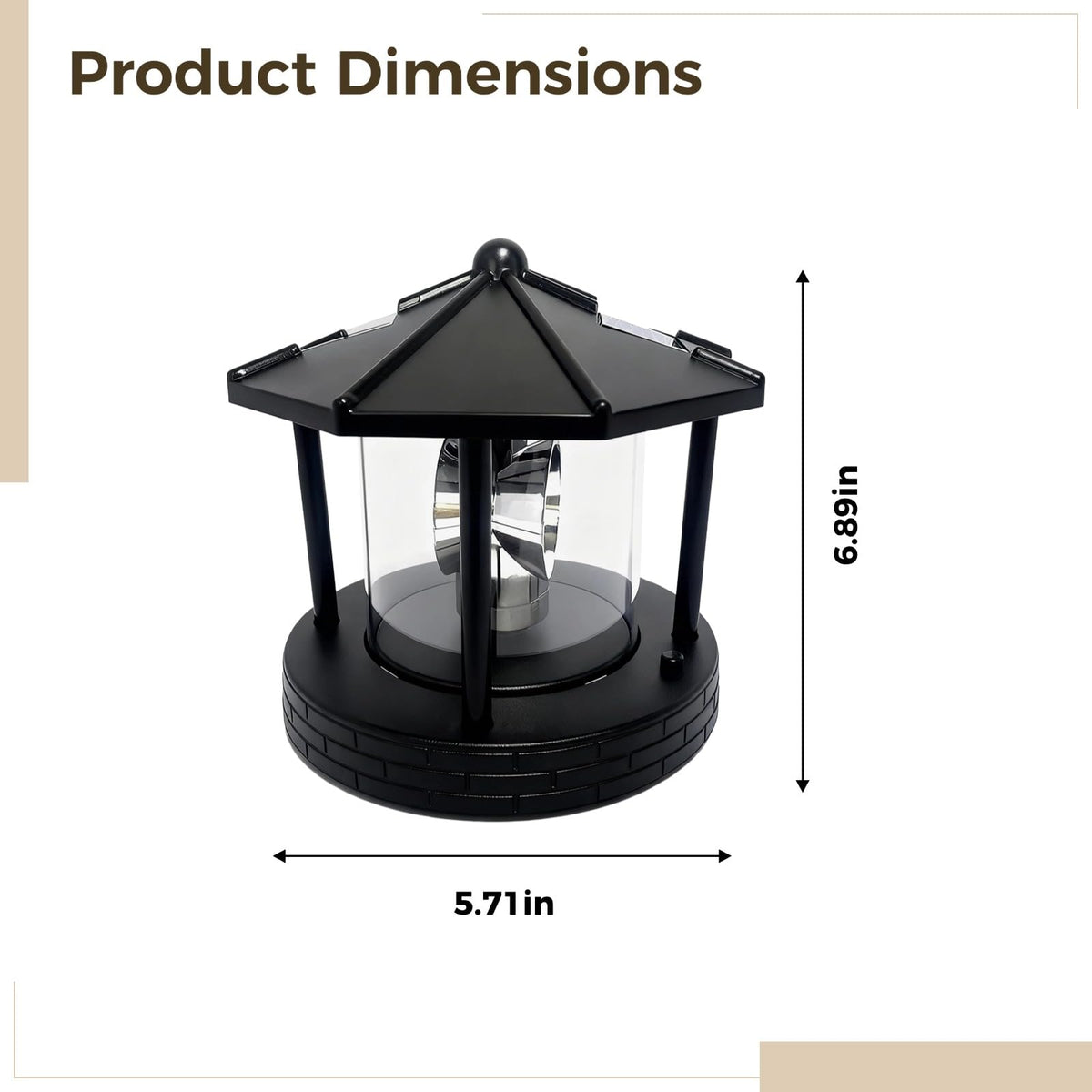Solar Lighthouse with Rotating Beacon, LED Rotating Lighthouse Lamp, 5.7 x 5.7 x 6.9 in N319607
