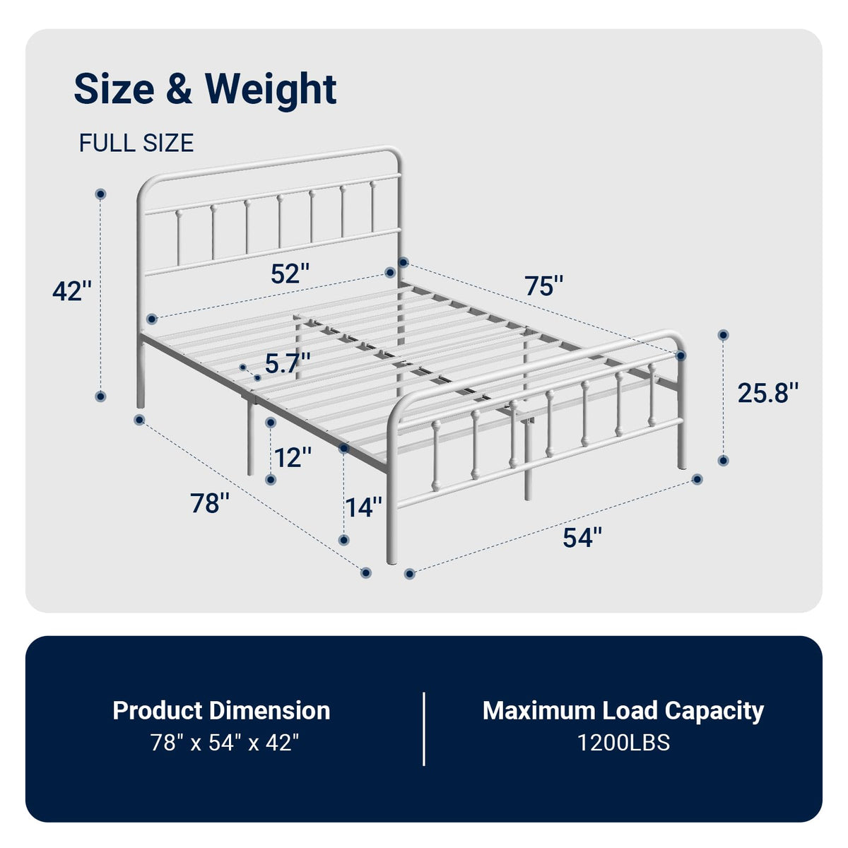 Full Size White Metal Platform Bed Frame with Headboard O537005