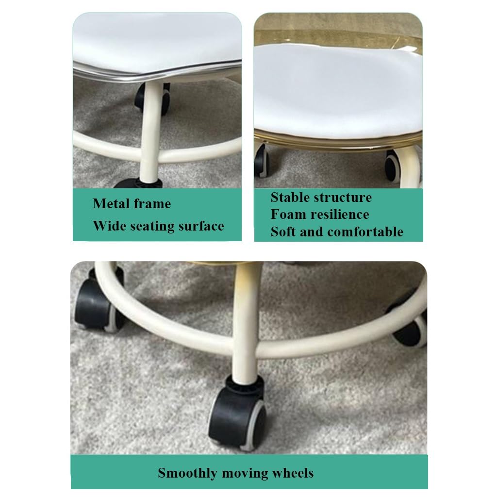 Low Rolling Transparent Stool with Wheel and Acrylic Backrest X122016