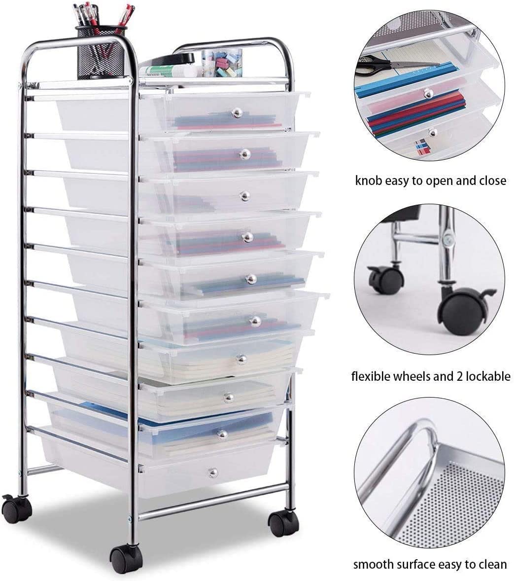 10 Drawer Multicolor Rolling Storage Cart K590