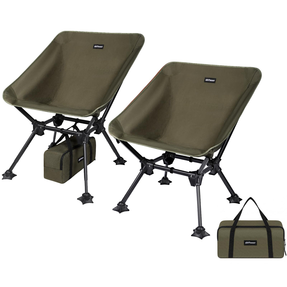 2 Pack Green Folding Camping Chair with Storage Bag X1590