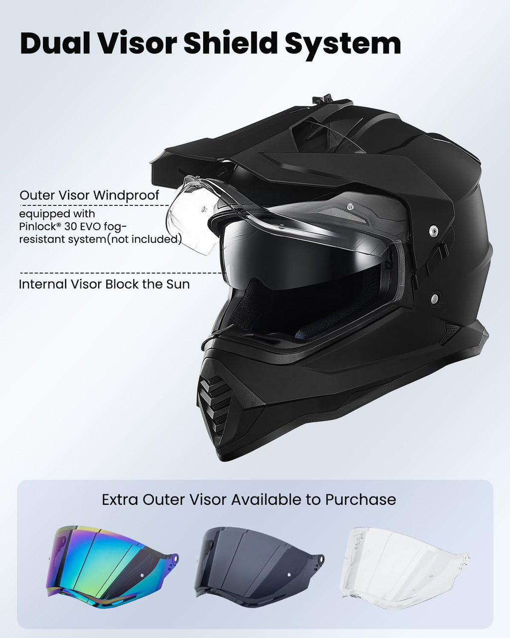 Dual Sport Adventure Motorcycle Helmet with Pinlock Visor W7863