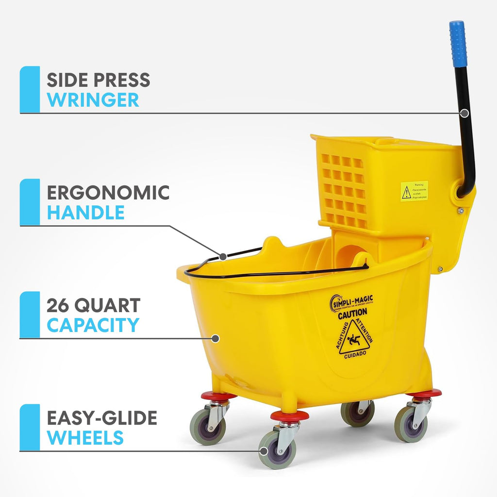 Yellow 26 Quart Mop Bucket on Wheels, 2-Pack Y410023