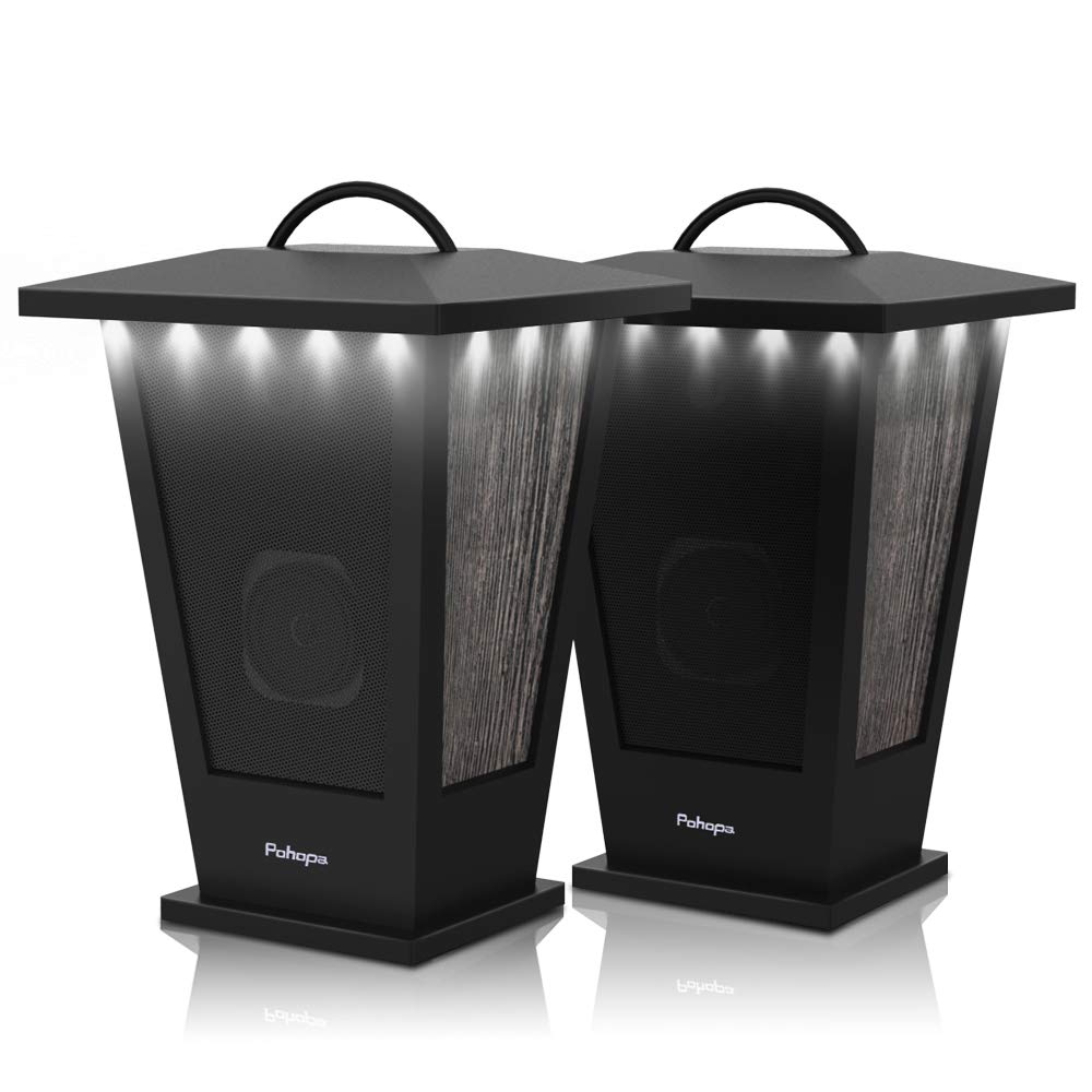 Pinao Black Waterproof Bluetooth Speakers 2 Packs 20W with LED Lights I3174
