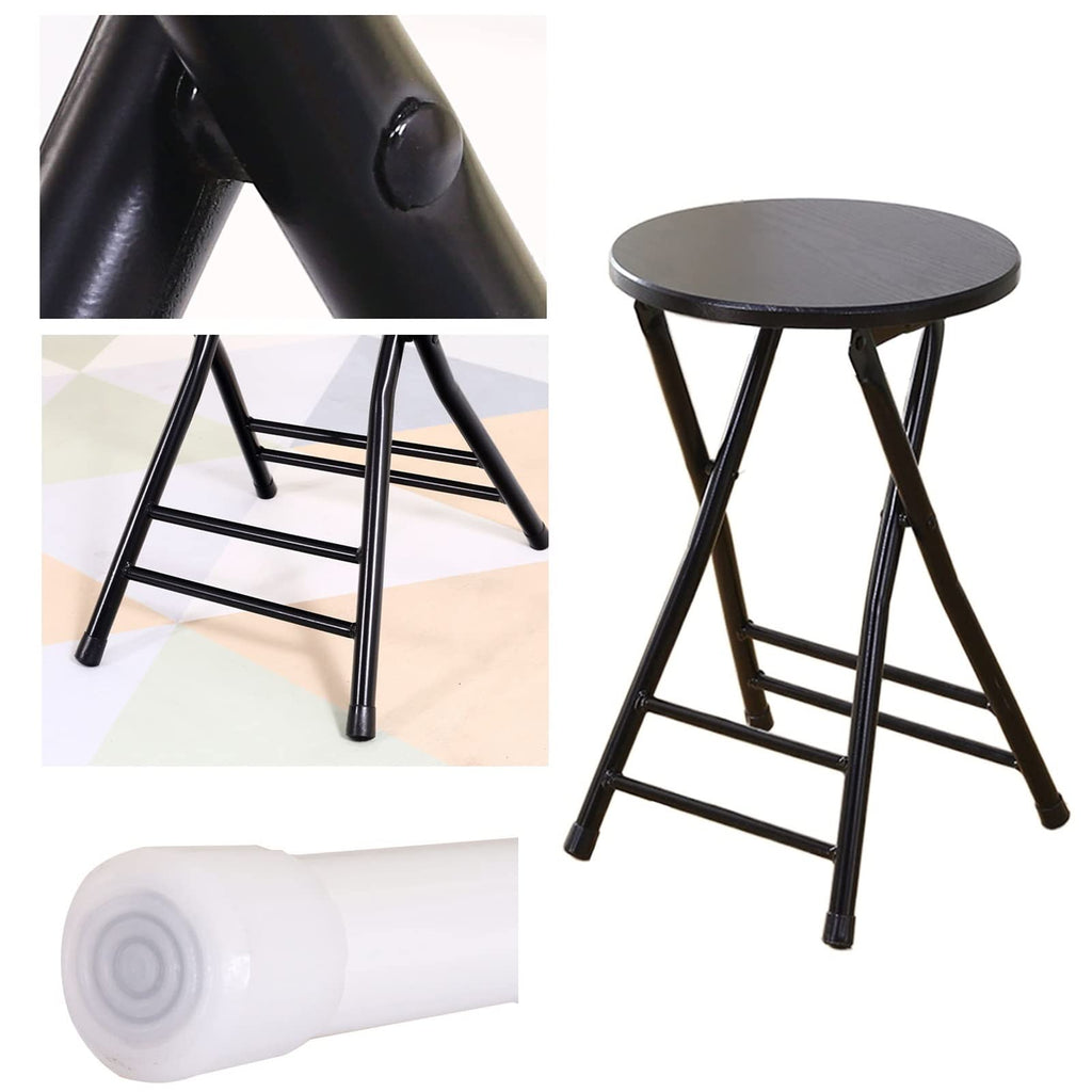 Black Round Folding Stool with Metal Frame L640
