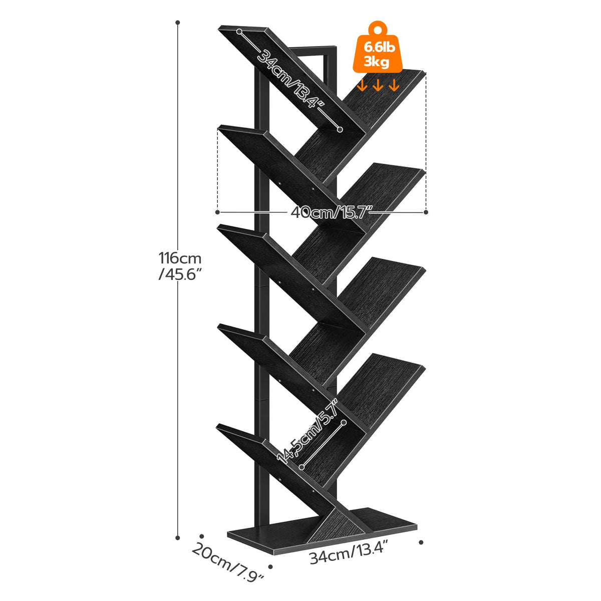 Black 9-Tier Wood Tree Bookshelf G10262