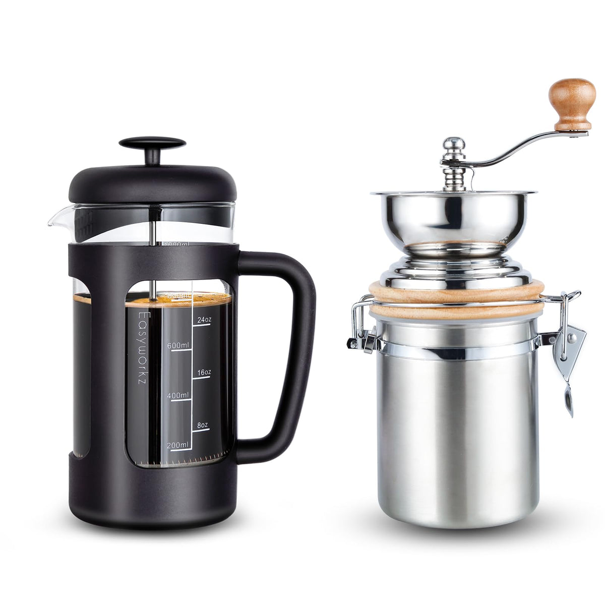 34 oz French Press and Manual Coffee Grinder with Canister P241