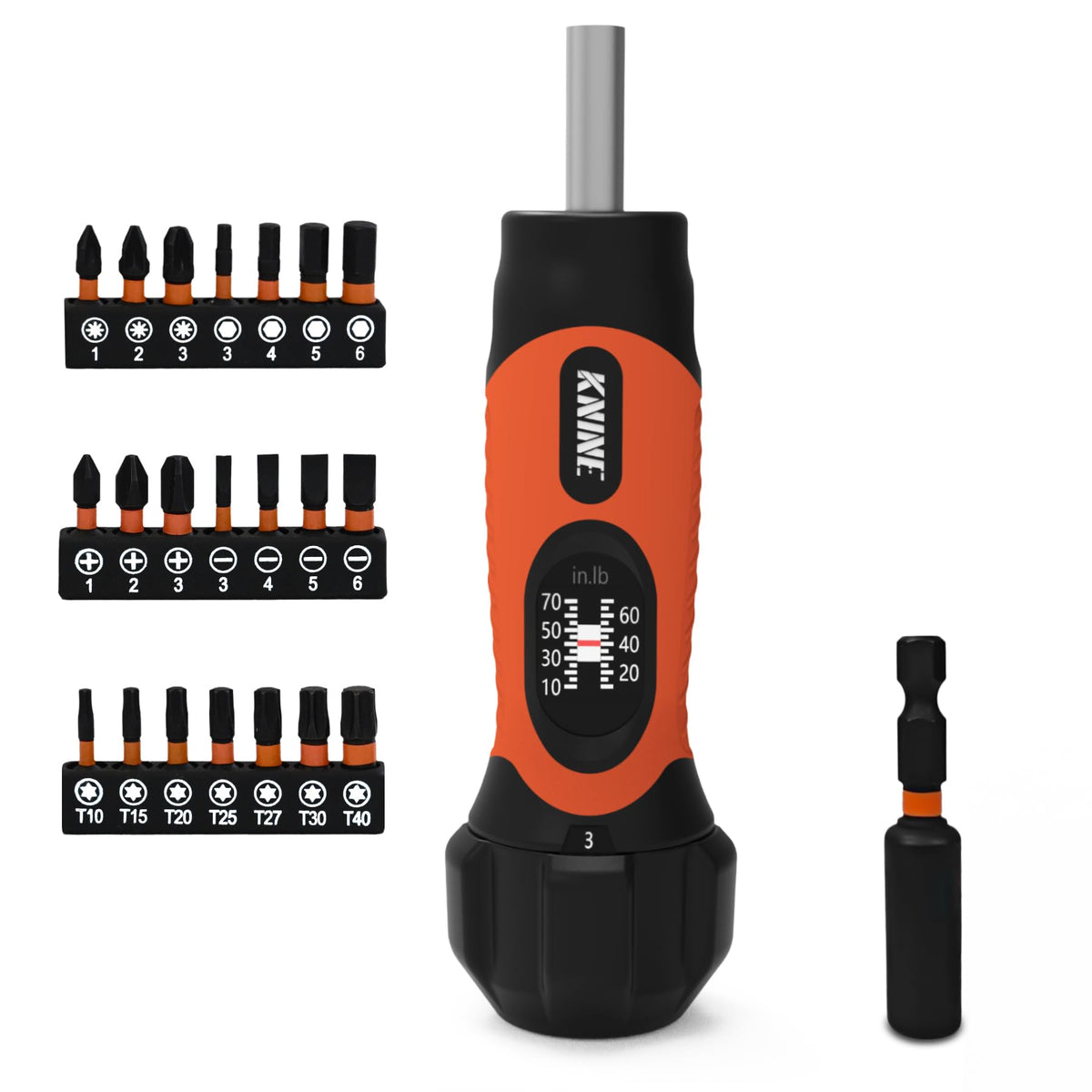 Torque Screwdriver Wrench Set 10-70 Inch Pounds 21 Hex Bits Orange W167730