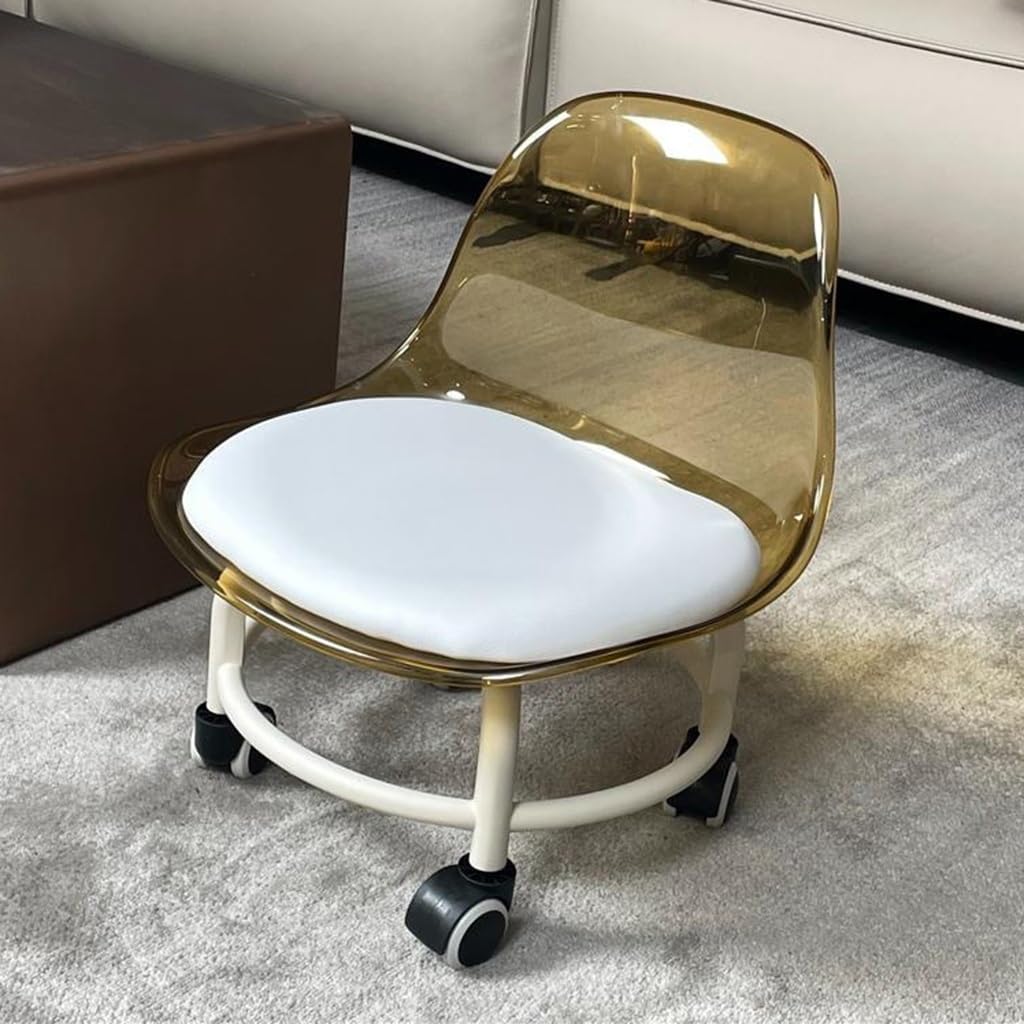 Low Rolling Transparent Stool with Wheel and Acrylic Backrest X122016