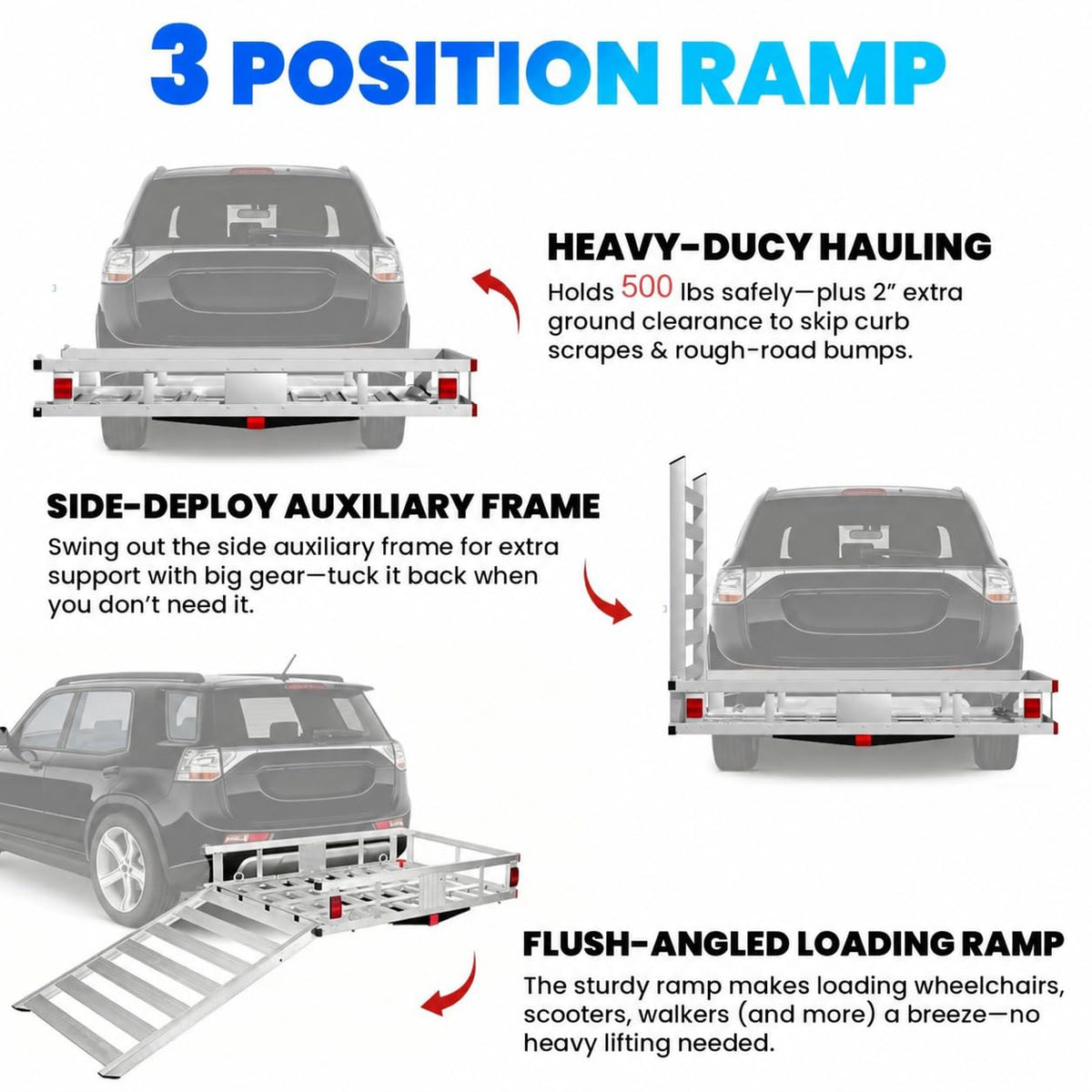500LBS Heavy-Duty Aluminum Hitch Cargo Carrier with Ramp J83719