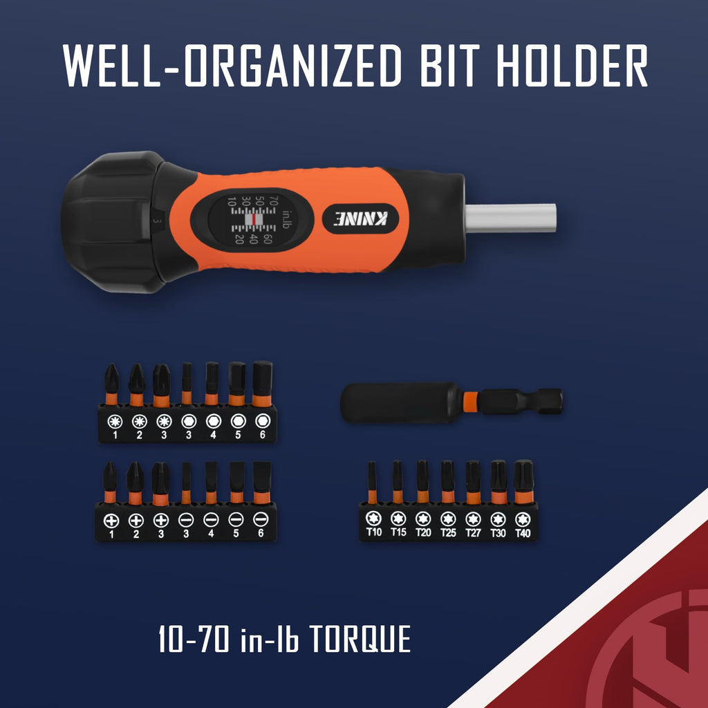 Torque Screwdriver Wrench Set 10-70 Inch Pounds 21 Hex Bits Orange W167730