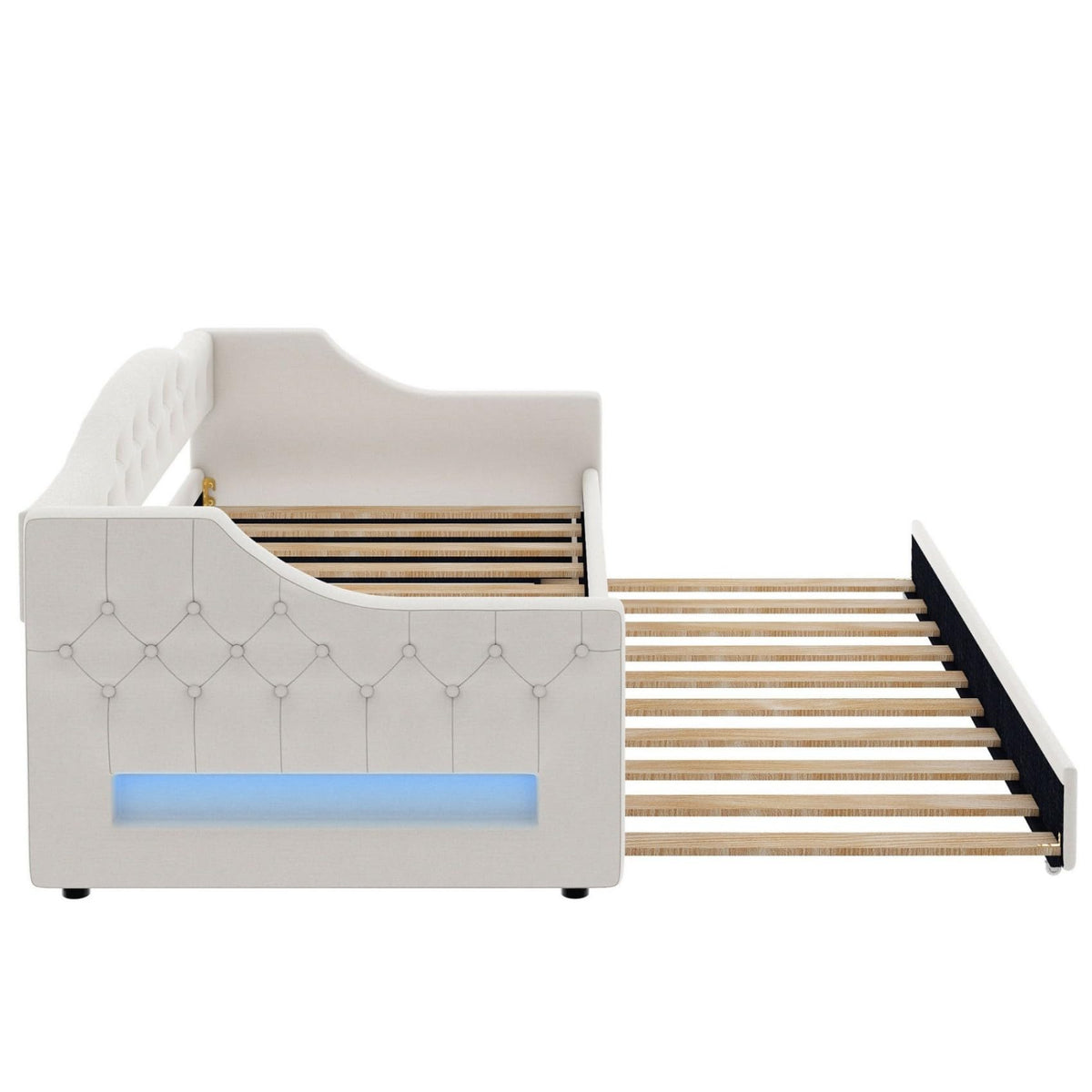 White Twin Size Linen Upholstered Daybed with Trundle B21457