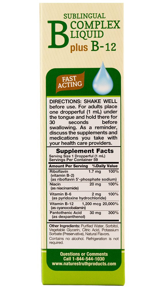 Sublingual Vitamin B Complex Plus B-12 Liquid, Natural Berry, 2 Fl Oz (Pack of 3) N462
