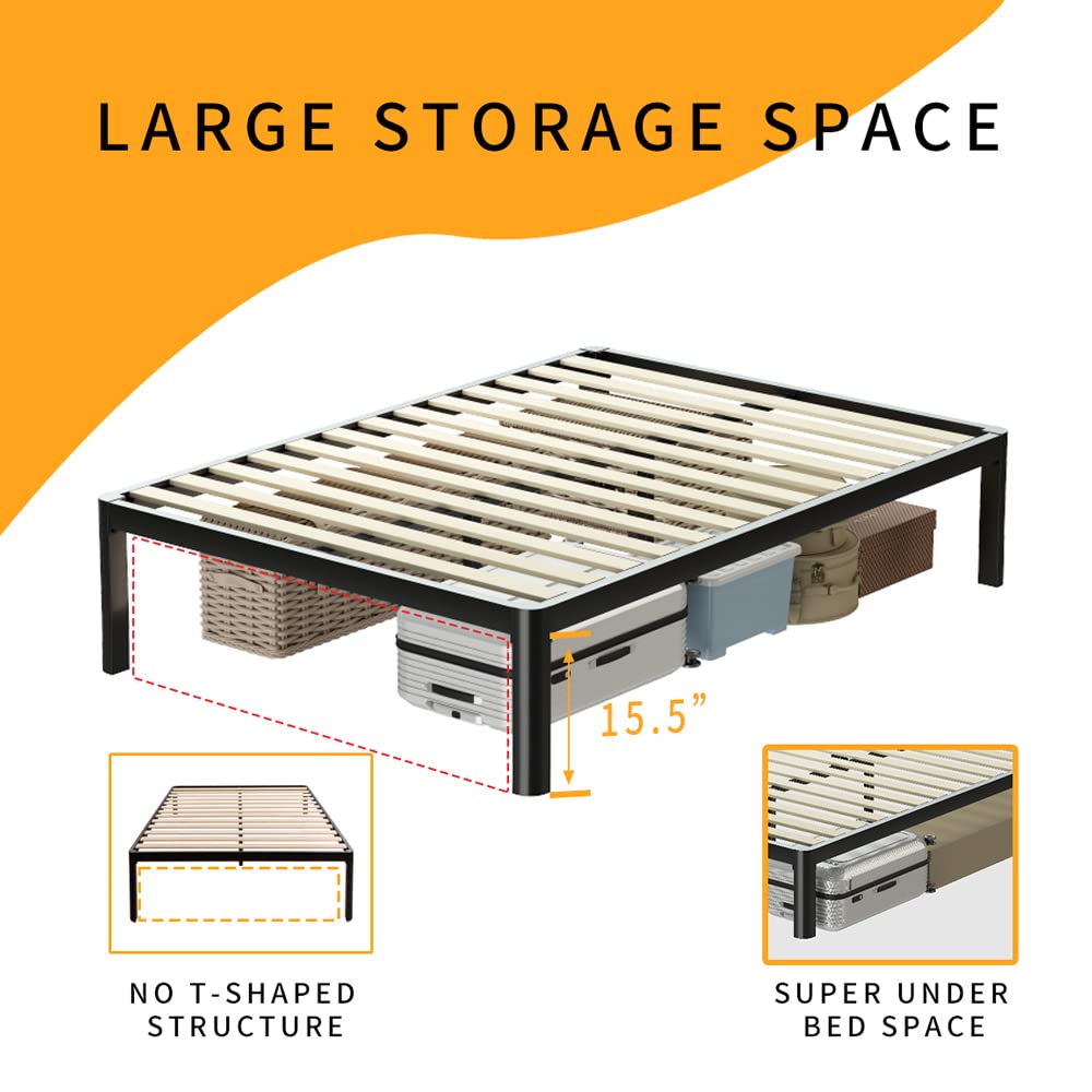 18 Inch Queen Platform Bed Frame with Wooden Slats A50805