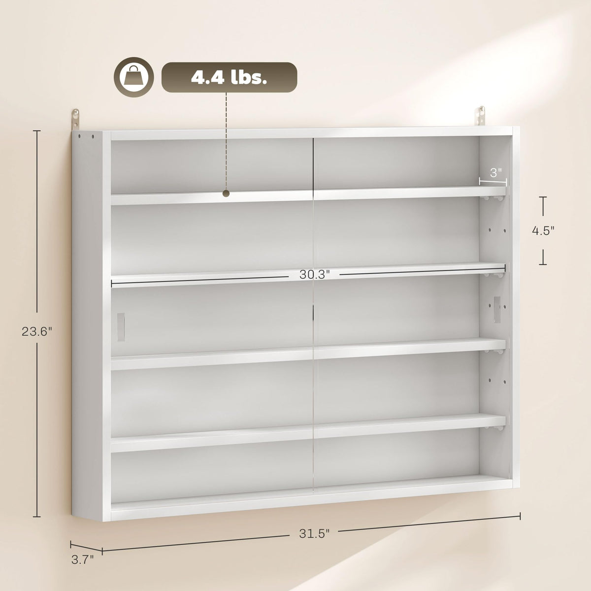 5-Tier Wall Mounted Display Cabinet with Glass Doors White P23174