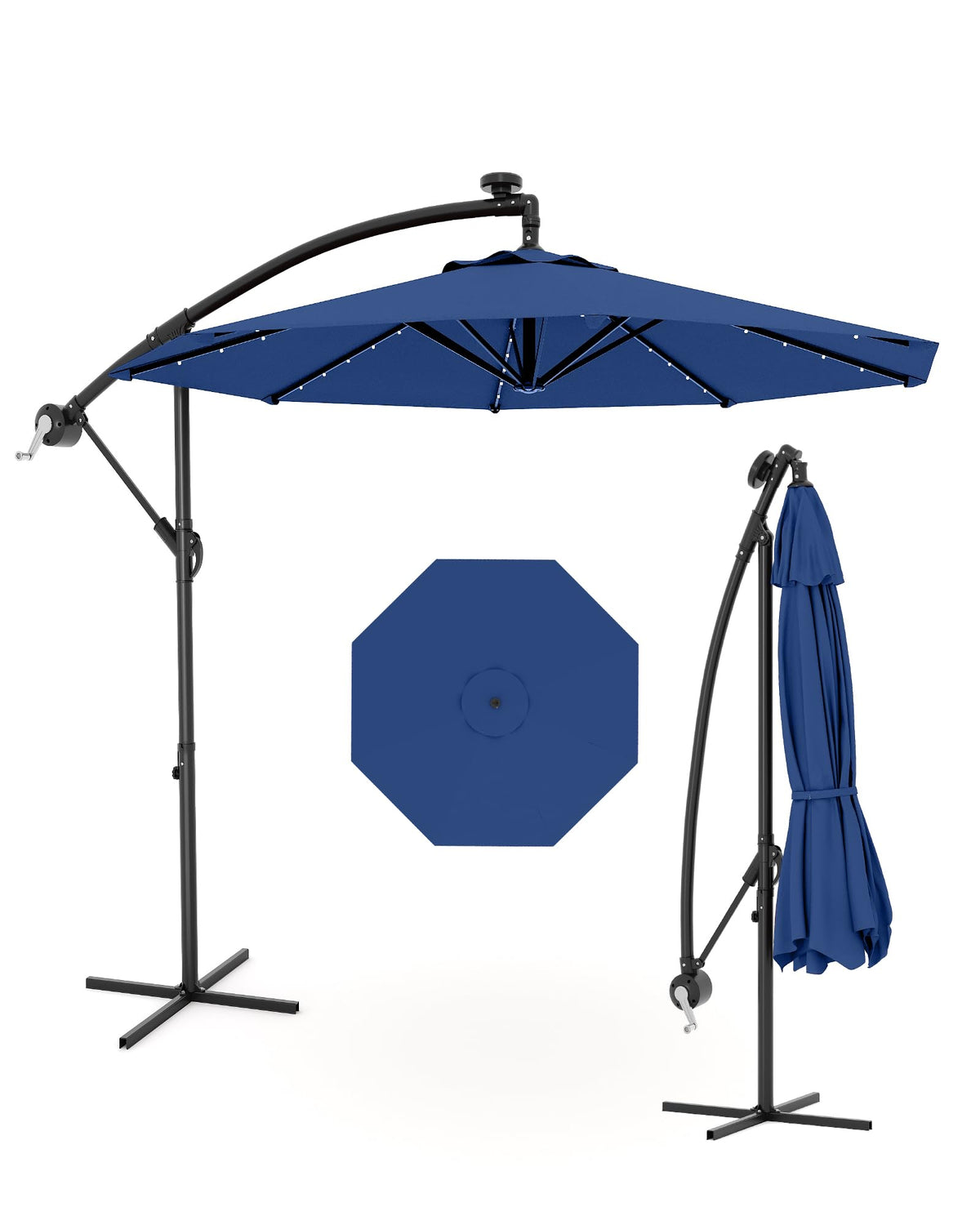 10FT Solar LED Cantilever Patio Umbrella J7664