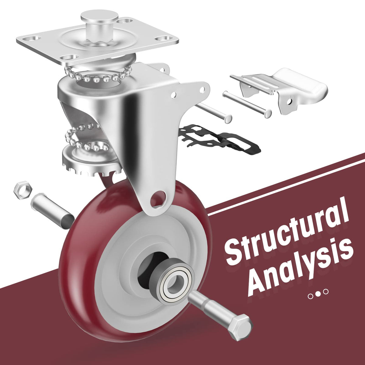 5" Heavy Duty Plate Casters with Brake, Set of 4 B209475