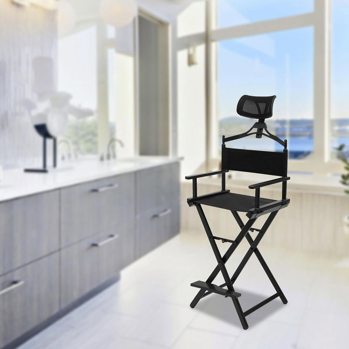 Extra Tall Foldable Makeup Artist Stool Chair with Head Rest E5035