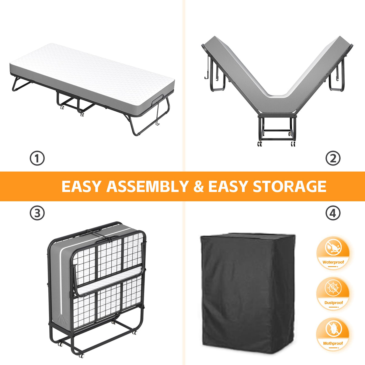 Folding Bed with 5-inch Memory Foam Mattress O91136