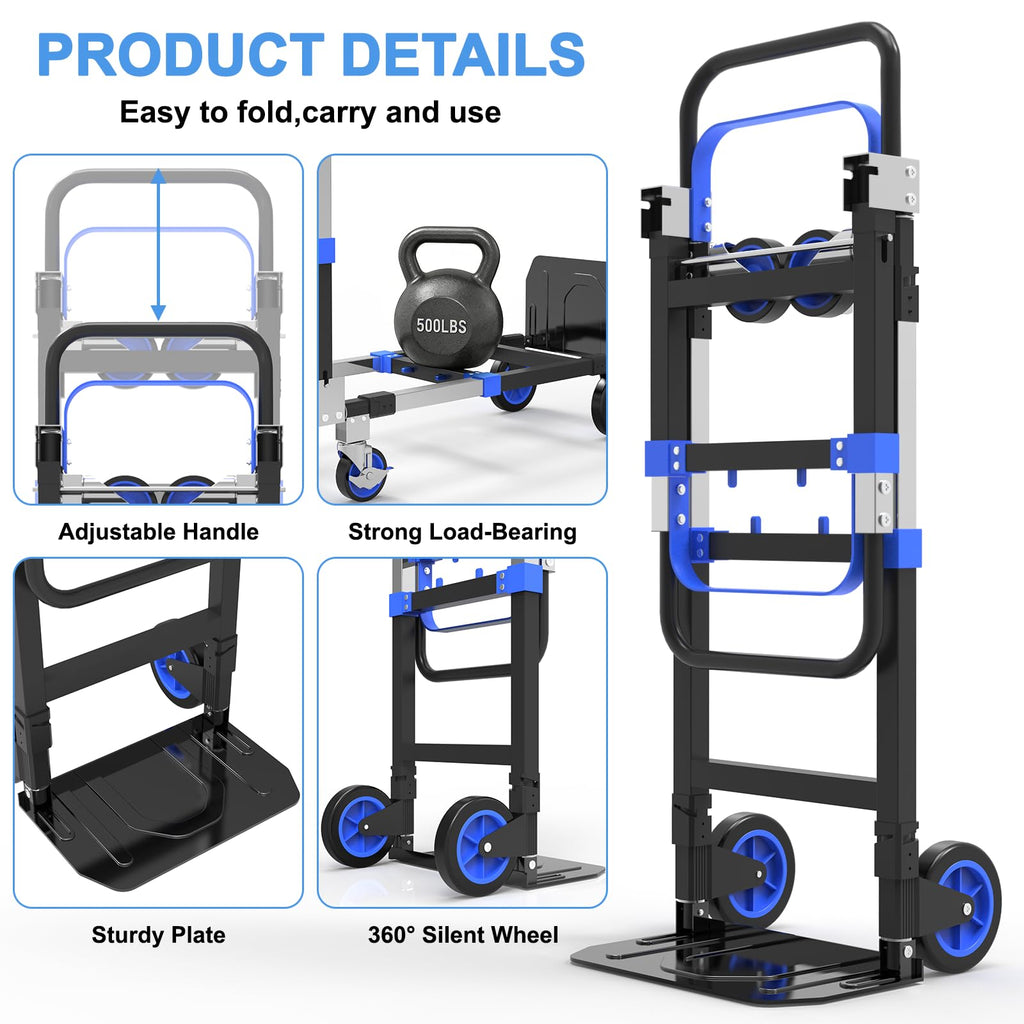 3-in-1 Folding Heavy Duty Hand Truck Dolly Cart Trolley with Wheels (Blue) R6695