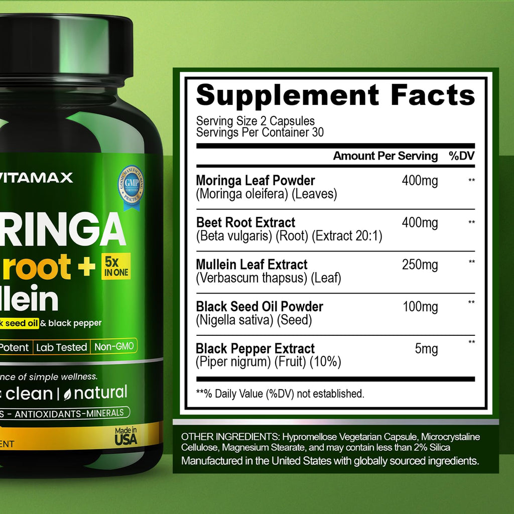 Moringa Beet Root Mullein Leaf Capsules I94083