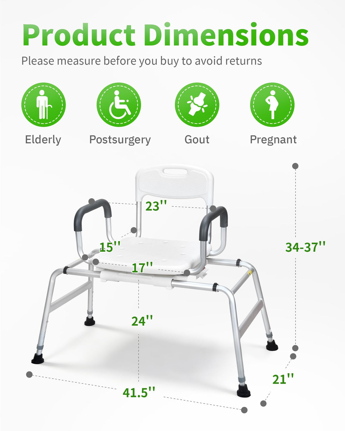 Heavy Duty Sliding Shower Chair with 360⁰ Swivel Seat J321