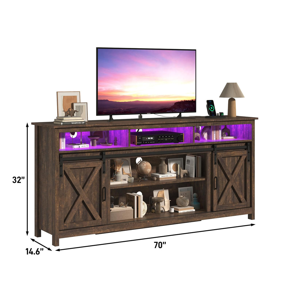 Farmhouse TV Stand with Power Outlet and Sliding Barn Doors F65915