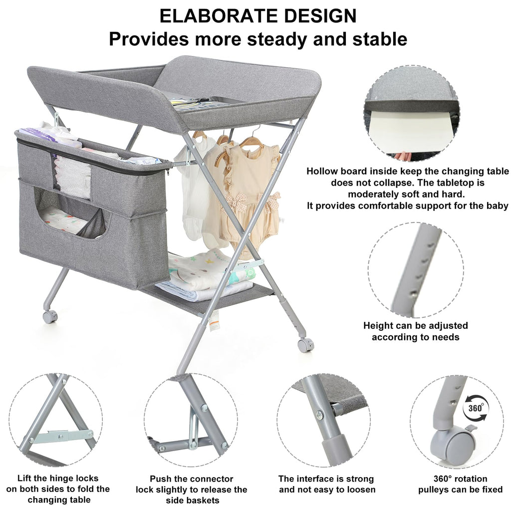 Portable Foldable Baby Changing Station with Wheels M63006