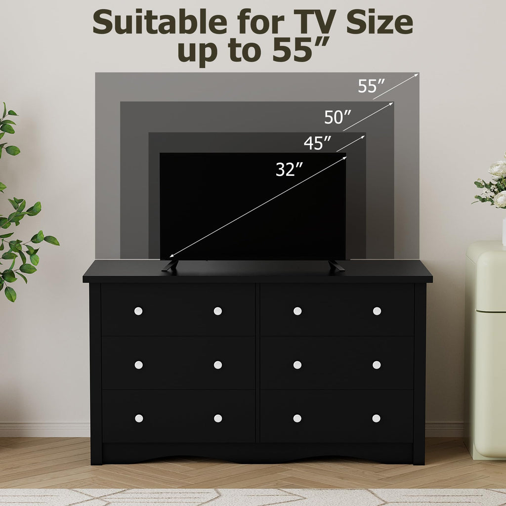 Black 6 Drawer Wood Dresser Q617