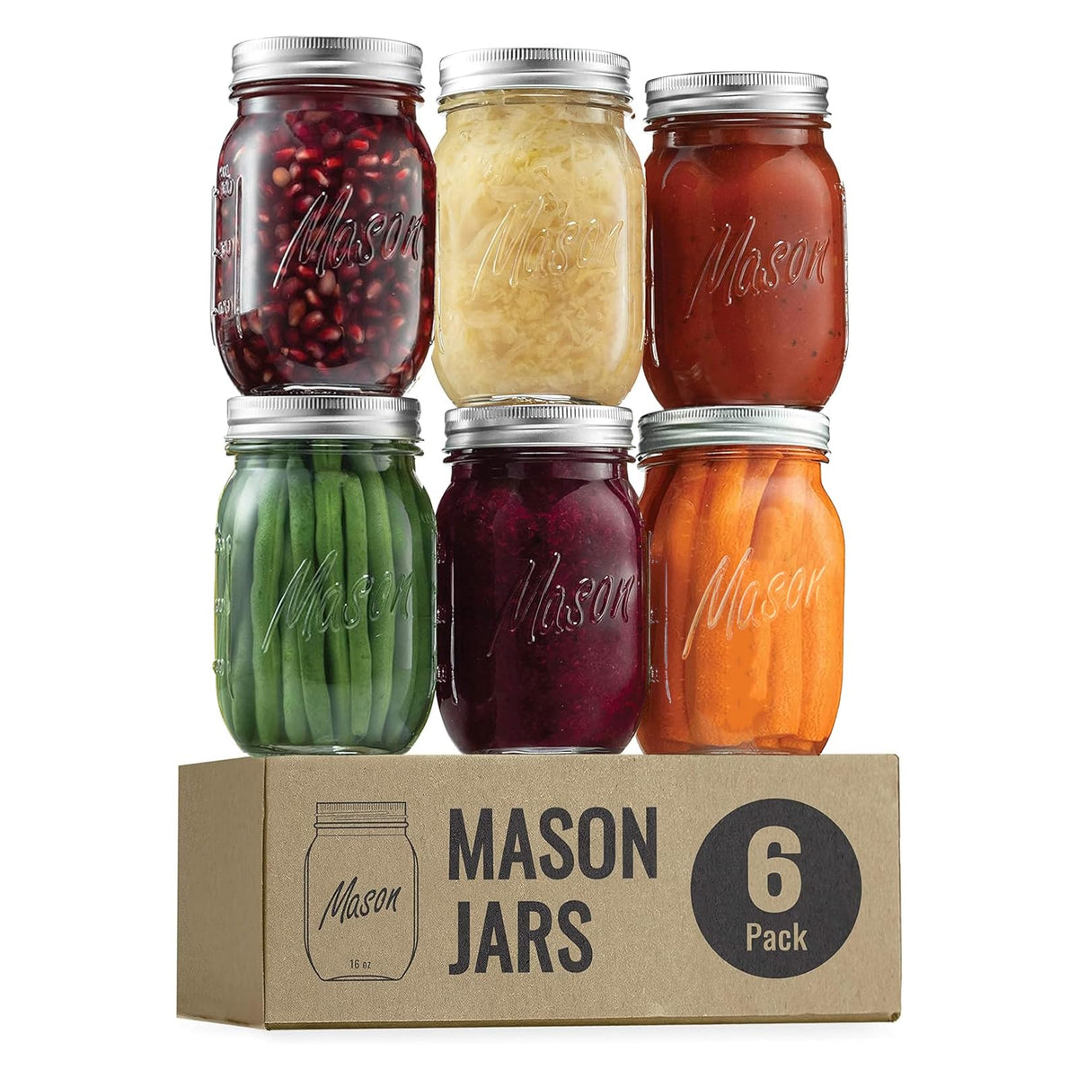 16 Oz 6 Pack Regular Mouth Mason Jars N421552