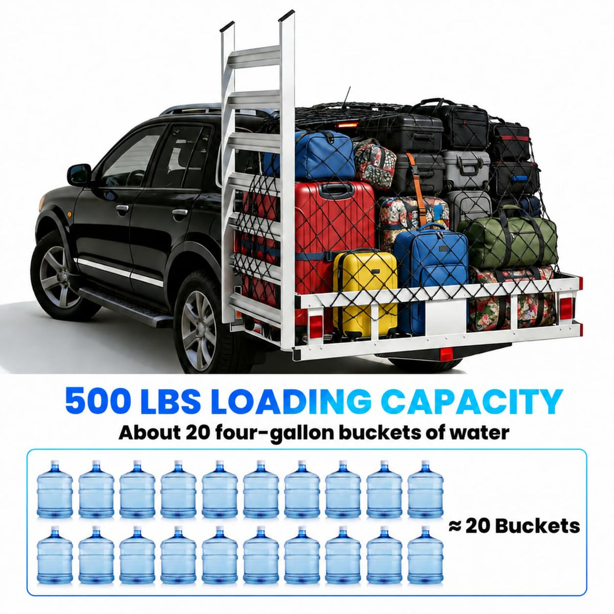500LBS Heavy-Duty Aluminum Hitch Cargo Carrier with Ramp J83719